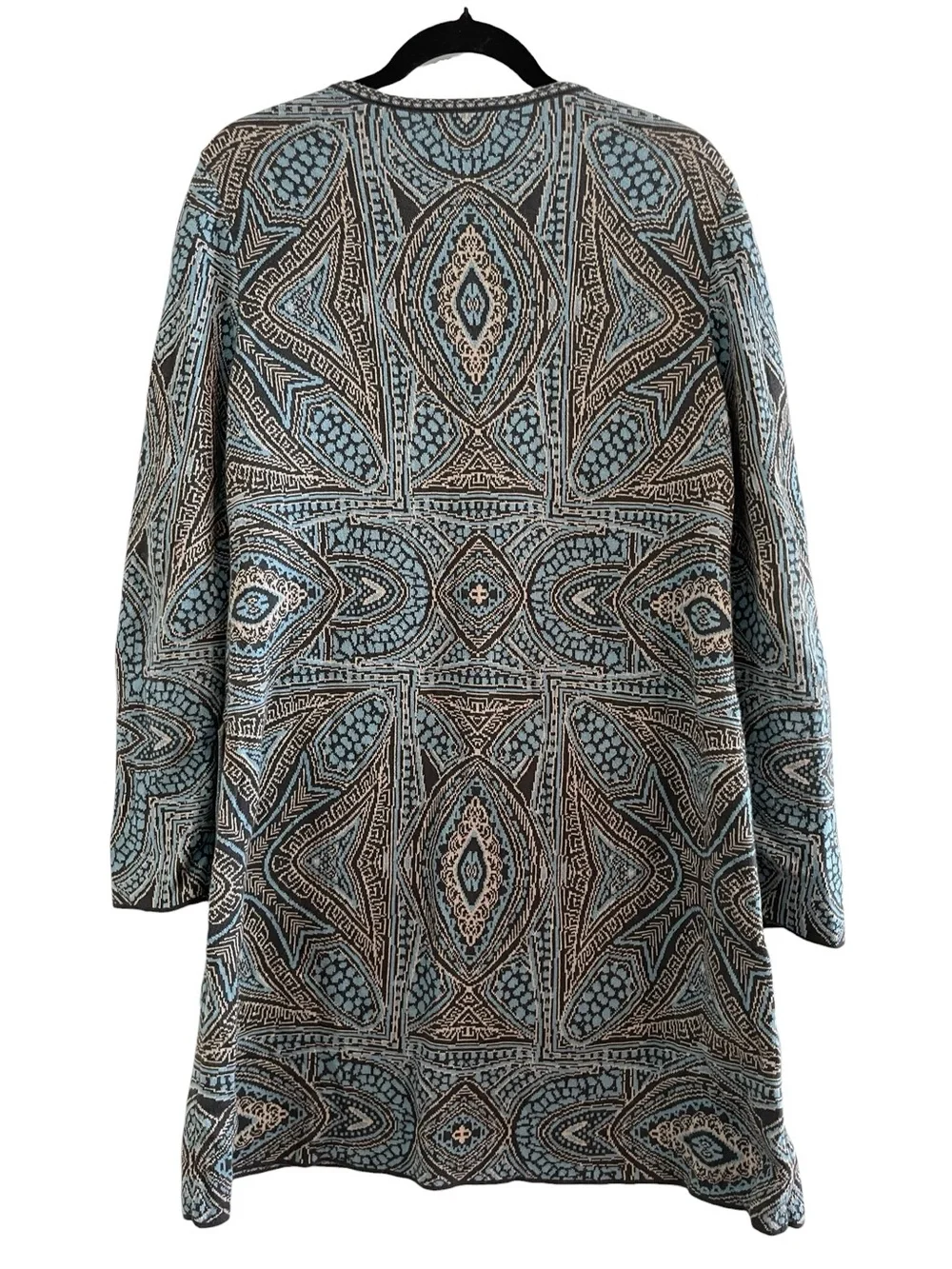 IVKO Blue Cream Zip-Front Abstract Patterned Cotton Knit Sweater Jacket Size 38